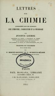 Cover of: Lettres sur la chimie: considérée dans ses rapports avec l'industrie, l'agriculture et la physiologie
