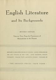 Cover of: English literature and its backgrounds by Bernard D. N. Grebanier