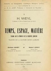 Cover of: Temps, espace, matière: leçons sur la théorie de la relativité générale