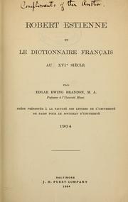 Cover of: Robert Estienne et de Dictionnaire français aux XVIe siècle
