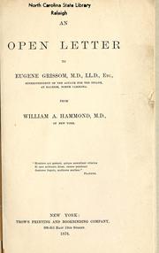 Cover of: An open letter to Eugene Grissom, superintendent of the Asylum for the Insane, at Raleigh, North Carolina