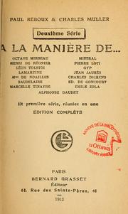 Cover of: A la manière de ...: Racine.--Georges d'Esparbès.--Henry Bordeaux.--Gabriele d'Annunzio [e.a.] ... Troisième série.