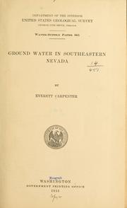 Cover of: Ground water in southeastern Nevada
