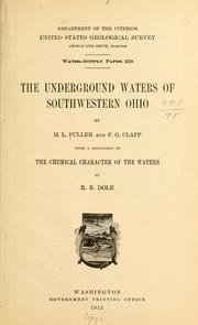 Cover of: The underground waters of southwestern Ohio