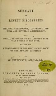 Cover of: Summary of recent discoveries in Biblical chronology, universal history and Egyptian archæology by Gustav Seyffarth