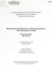 Cover of: Moral hazard and efficiency in general equilibrium with anonymous trading