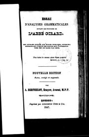 Cover of: Essai d'analyse grammaticales suivant les principes de l'abbé Girard: cet ouvrage destiné aux écoles primaires ...