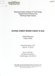 Cover of: Giving credit where it is due