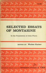 Cover of: Selected essays of Montaigne by Michel de Montaigne