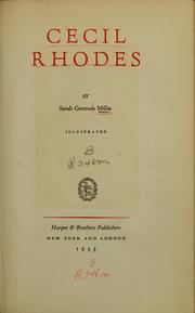 Cover of: Cecil Rhodes by Sarah Gertrude Liebson Millin