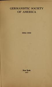 Cover of: The activities of the Germanistic society of america 1904-1910 by Germanistic society of America. [from old catalog]