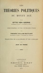 Cover of: Les théories politiques du moyen âge by Otto Friedrich von Gierke