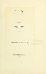 Cover of: F. R. 1833-1900.