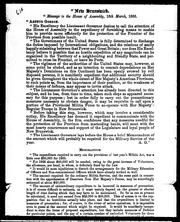 Cover of: New Brunswick, message to the House of Assembly, 16th March, 1866: Arthur Gordon, His Excellency the lieutenant governor desires to call the attention of the House of Assembly to the expediency of furnishing means ... for the protection of the frontier of the province from possible insult ..
