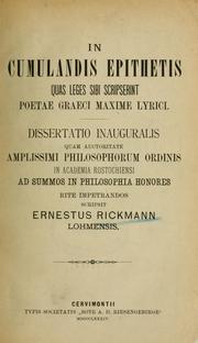 Cover of: In cumulandis epithetis quas leges sibi scripserint poetae graeci maxime lyrici