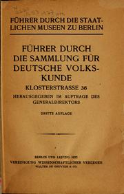 Cover of: Führer durch die Sammlung für deutsche Volkskunde ...
