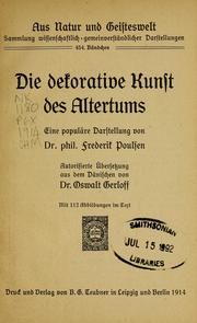 Cover of: Die dekorative kunst des altertums by Frederik Poulsen
