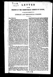 Cover of: Letter to the friends of the Presbyterian Church of Canada, on the establishment of a literary and theological college