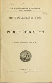 Cover of: Statutes and amendments to the codes relating to public education