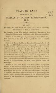 Cover of: Statute laws, relating to the Bureau of public instruction