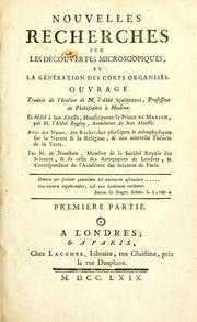 Cover of: Nouvelles recherches sur les découvertes microscopiques, et la génération des corps organisés by Lazzaro Spallanzani