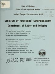 Cover of: Division of Workers' Compensation, Department of Labor and Industry: limited scope performance audit