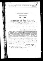 Cover of: Letter of the secretary of the treasury: communicating reports of Messrs. Hatch & Taylor, in reference to the operations of the reciprocity treaty