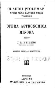Cover of: Claudii Ptolemaei Opera quae exstant omnia by Edidit J. L. Heiberg, ...