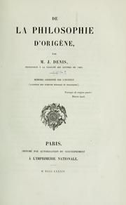 Cover of: De la philosophie d'Origène