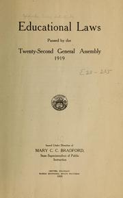 Cover of: Educational laws passed by the twenty-second General assembly, 1919