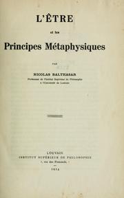 Cover of: L'être et les principes métaphysiques by Nicolas Balthasar