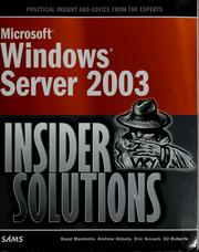 Cover of: Microsoft Windows Server 2003 insider solutions