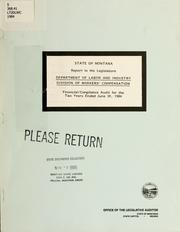 State of Montana, Department of Labor and Industry, Division of Workers' Compensation, financial/compliance audit for the two years ended June 30, 1984 by Montana. Legislature. Office of the Legislative Auditor