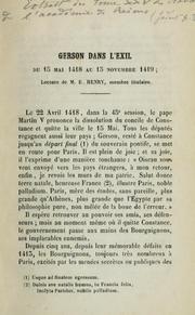 Cover of: Gerson dans l'exil du 15 Mai 1418 au 15 novembre 1419: lecture