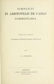 Cover of: In Aristotelis De caelo commentaria ... by Simplicius of Cilicia