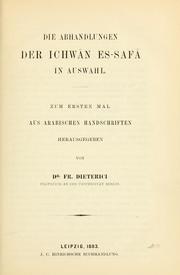 Cover of: Die abhandlungen der Ichwân es-safâ in auswahl by Basra Ikhwān al-ṣafā
