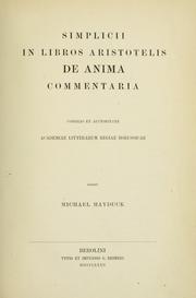 Cover of: Simplicii in libros Aristotelis De anima commentaria