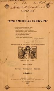 Cover of: Appendix to The American in Egypt | George R. Gliddon