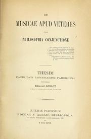 Cover of: De musicae apud veteres cum philosophia conjunctione