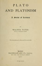 Cover of: Plato and Platonism by Walter Pater