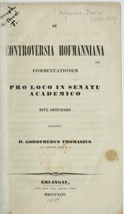 Cover of: De controversia Hofmanniana by Gottfried Thomasius