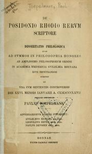 De Posidonio Rhodio Rerum Scriptore by Paul Toepelmann
