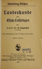 Cover of: Landeskunde von Elsass-Lothringen by Rudolf August Justus Langenbeck
