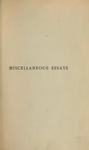 Cover of: Miscellaneous essays