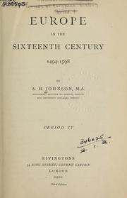 Cover of: Europe in the sixteenth century, 1494-1598 by Johnson, A. H.