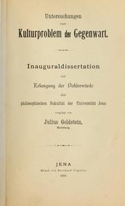Cover of: Untersuchungen zum Kulturproblem der Gegenwart by Julius Goldstein