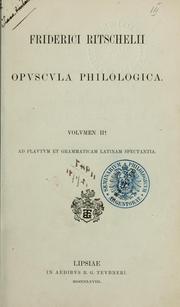 Cover of: Kleine philologische Schriften by Friedrich Wilhelm Ritschl