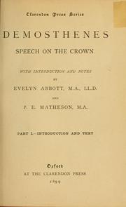 Cover of: Speech on the crown: With introd. and notes by Evelyn Abbott and P.E. Matheson