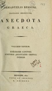 Cover of: Immanuelis Bekkeri Anecdota Graeca