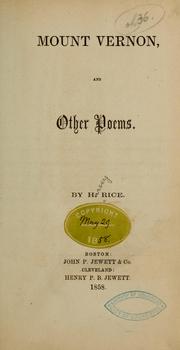 Cover of: Mount Vernon: and other poems